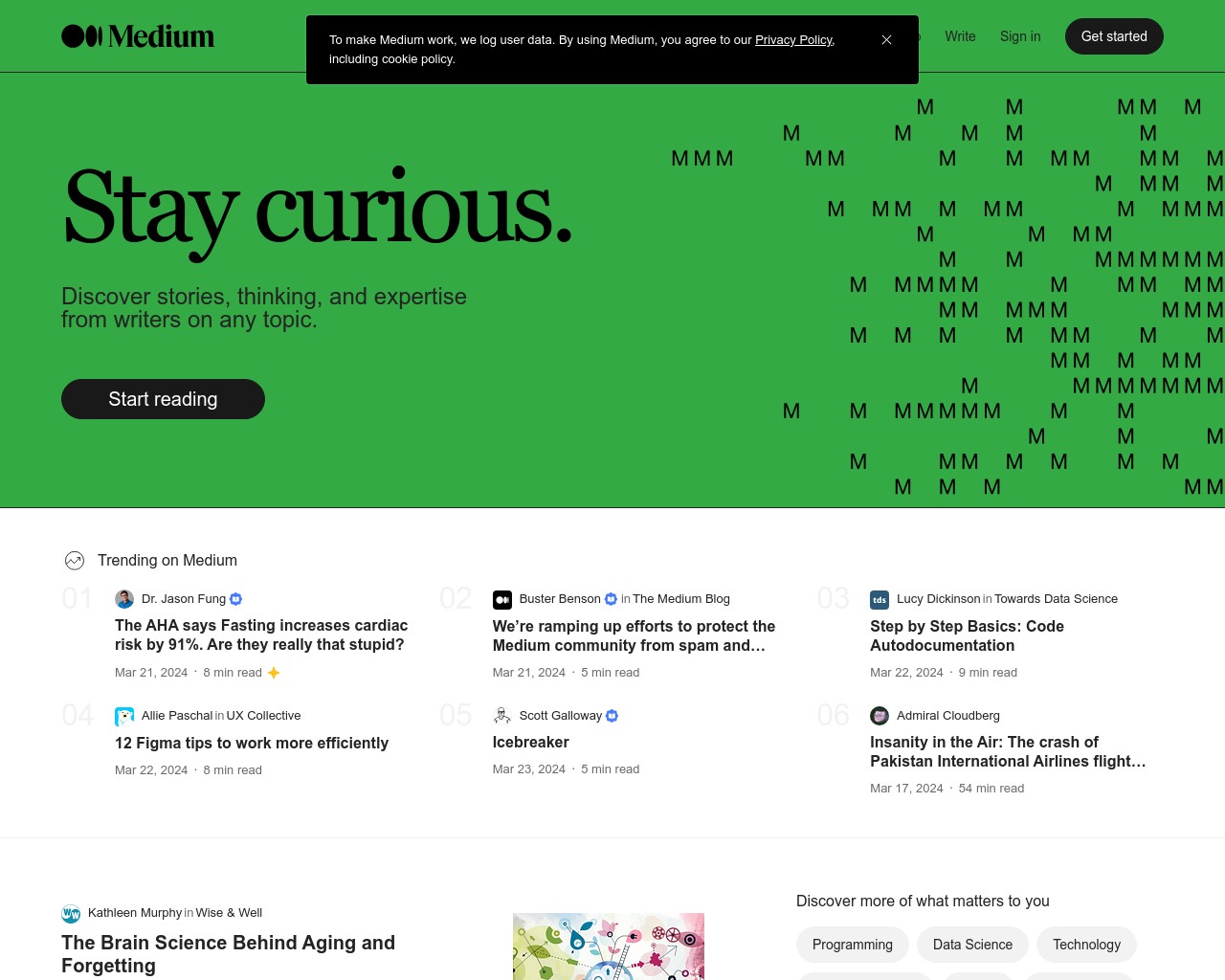 Изображение скриншота сайта - Один з найкращих сайтів для знаходження інформації про блоги та щоденники - Medium