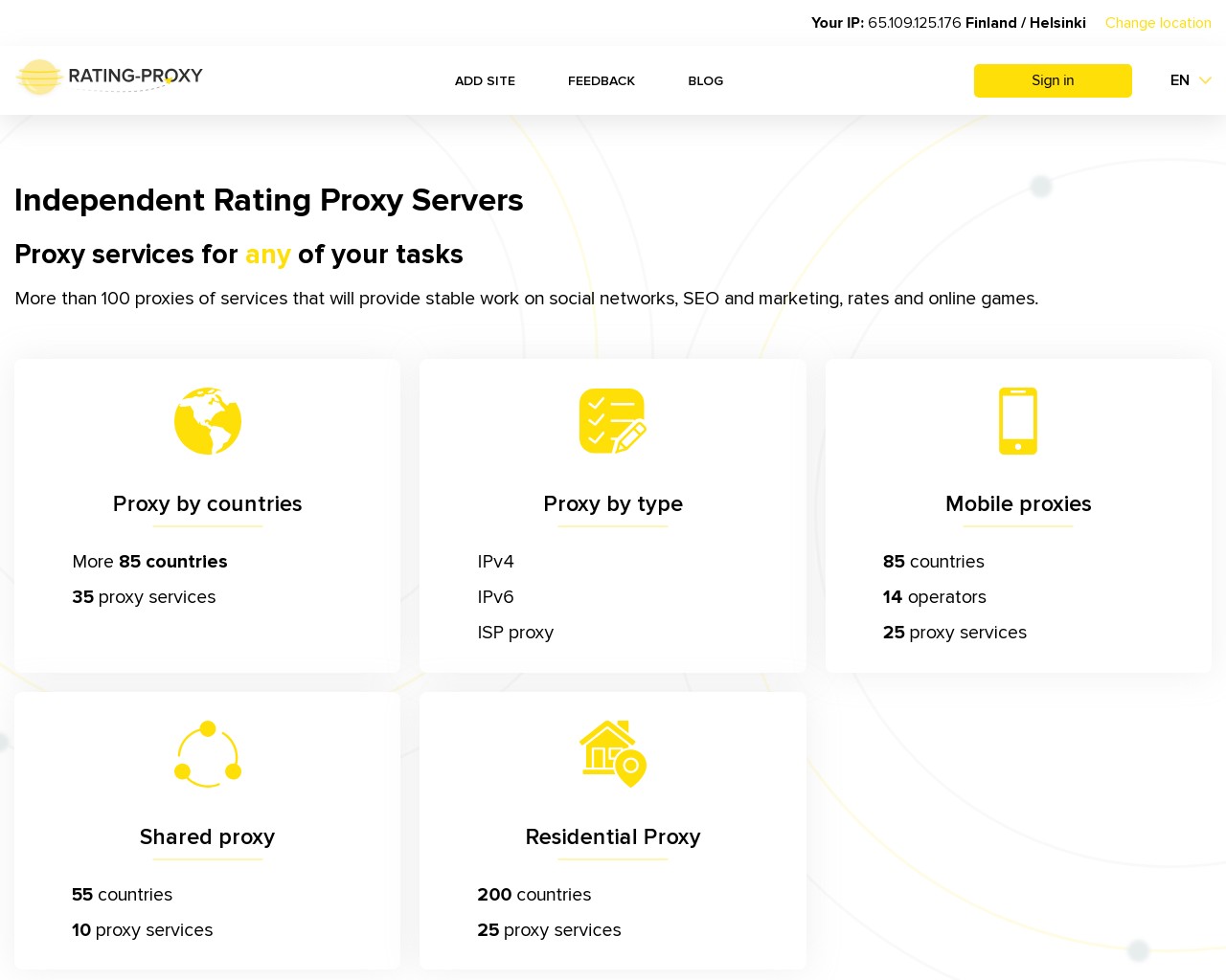 Изображение скриншота сайта - Rating-Proxy.info - каталог прокси-серверов от разных продавцов